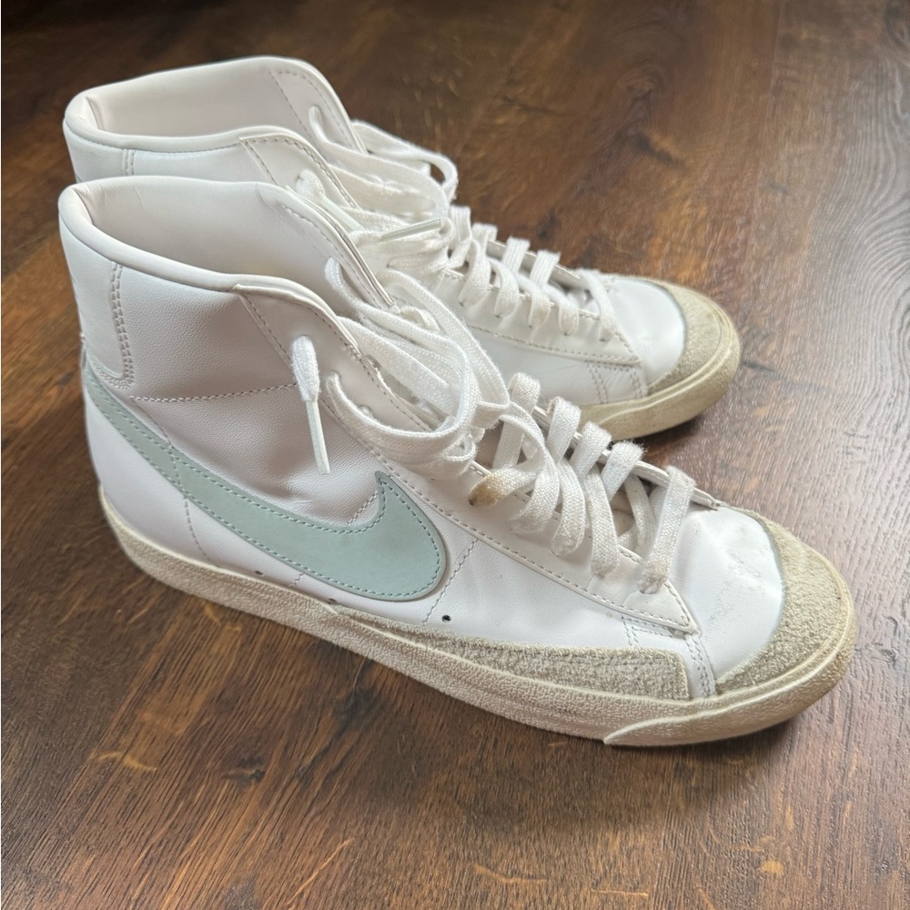 Nike Blazer White High-Top Sneakers with Light Blue Swoosh